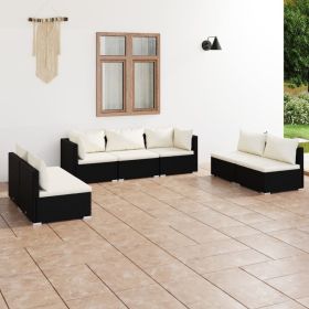 7 Piece Patio Lounge Set with Cushions Poly Rattan Black