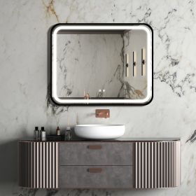 40X32 inch Bathroom Led Classy Vanity Mirror with High Lumen,Black metal frame,Dimmable Touch,Wall Switch Control, Anti-Fog