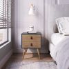 Manhattan Comfort Amber Nightstand with Faux Leather Handles in Blue and Nature