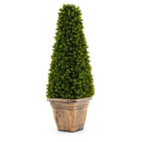 3 Feet Artificial Boxwood Topiary Tree with Cement Flowerpot