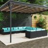 11 Piece Patio Lounge Set with Cushions Poly Rattan Black