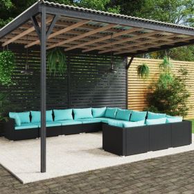 11 Piece Patio Lounge Set with Cushions Poly Rattan Black