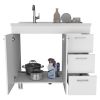Ferretti Base Cabinet , Three Drawers, Double Door, Four Legs -White