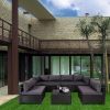 7-Piece Outdoor Patio Furniture Sets, All-Weather Wicker Rattan Sectional Sofa, Modern One Glass Coffee Table and Washable Seat Cushion (Black+Gray)