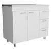Ferretti Base Cabinet , Three Drawers, Double Door, Four Legs -White