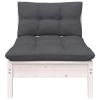 Patio Middle Sofa with Cushions White Solid Pinewood