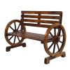 Rustic 2-Person Wooden Wagon Wheel Bench with Slatted Seat and Backrest XH