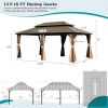 12' X 18' Hardtop Gazebo, Aluminum Metal Gazebo with Galvanized Steel Double Roof Canopy, Curtain and Netting, Permanent Gazebo Pavilion for Party, We