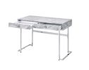 Tigress Writing Desk; White Printed Faux Marble & Chrome Finish YJ
