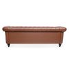 84.65"BROWN PU Rolled Arm Chesterfield Three Seater Sofa.