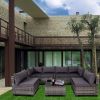7-Piece Outdoor Patio Furniture Sets, All-Weather Wicker Rattan Sectional Sofa, Modern One Glass Coffee Table and Washable Seat Cushion (Gray)