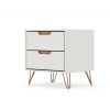 Manhattan Comfort Rockefeller 2.0 Mid-Century Modern 2-Drawer Nightstand in Off White and Nature