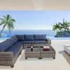 7-Piece Outdoor Patio Furniture Sets, All-Weather Wicker Rattan Sectional Sofa, Modern Two Glass Coffee Table and Washable Seat Cushion(Grey Blue)