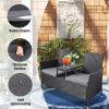 Outdoor Loveseat, 2 Seat Loveseat with Cushions and Built-in Coffee Table