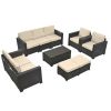 10 Piece PE Rattan Patio Furniture Set, Sectional Sofa Set, Outdoor Patio Furniture Set With Cushions & Tempered Glass Coffee Table