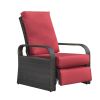 Outdoor Garden Recliner Chair, Automatic Adjustable Wicker Lounge Recliner Chair with Comfy Thicken Cushion, All Weather Aluminum Frame, Brown Wicker