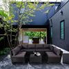 7-Piece Outdoor Patio Furniture Sets, All-Weather Wicker Rattan Sectional Sofa, Modern One Glass Coffee Table and Washable Seat Cushion (Black+Gray)