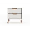 Manhattan Comfort Rockefeller 2.0 Mid-Century Modern 2-Drawer Nightstand in Off White and Nature