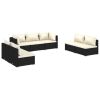 7 Piece Patio Lounge Set with Cushions Poly Rattan Black