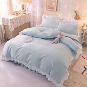 Princess Style Girl Brushed Multicolor 4-piece Set Quilt Cover Sheet Pillowcase Spring Autumn Winter Solid Fleece Thick Bedskirt (Color: SKY BLUE, size: 1.8m bed 4-piece set)