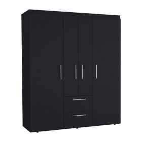 Valier Wardrobe, Deluxe Armoire with Multiple Storage Options and Metal Accents (Material: Manufactured Wood, Color: Black)