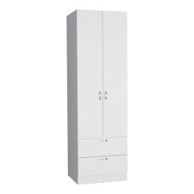 Vico Armoire Wardrove 76" H, Hanging Rod, 2 Drawers, 1 Shelf (Color: White)