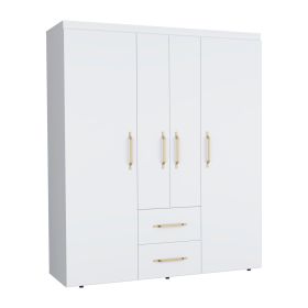 Valier Wardrobe, Deluxe Armoire with Multiple Storage Options and Metal Accents (Material: Manufactured Wood, Color: White)
