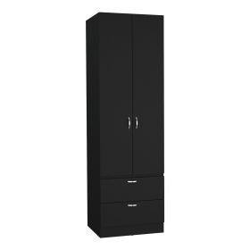 Vico Armoire Wardrove 76" H, Hanging Rod, 2 Drawers, 1 Shelf (Color: Black)
