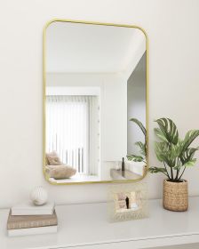 Wall-mounted makeup mirror Round corner square wall-mounted decorative mirror Aluminum frame bedroom bathroom creative dressing mirror Bath mirror Gol (Main Material: Glass, Main Color: Golden)