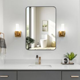 Wall-mounted makeup mirror Round corner square wall-mounted decorative mirror Aluminum frame bedroom bathroom creative dressing mirror Bath mirror Gol (Main Material: Glass, Main Color: Black)