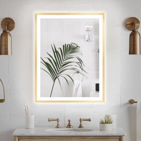 4 Size LED Bathroom Mirror;  Backlit and Front Lighted Mirror for Bathroom;  Wall Mounted Bathroom Vanity Framed Mirror Includes Dimmer;  ; Defogger; (Color: Brushed Gold, size: 24"*32")