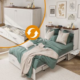 Queen Size Murphy Bed Frame with Drawers Murphy Chest Bed with Charging Station (Color: MFC-3)
