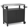 Outdoor Grilling Table with Storage,,Waterproof Outdoor Grill Cabinet,Stainless Steel Tabletop Outdoor Kitchen Island,BBQ Cart with Wheels