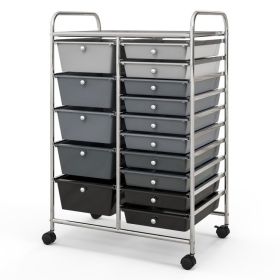 15-Drawer Utility Rolling Organizer Cart Multi-Use Storage (Color: Black & Gray)