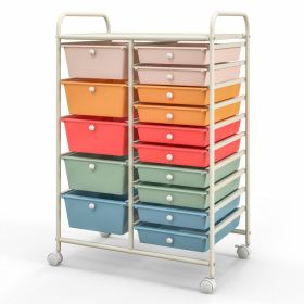 15-Drawer Utility Rolling Organizer Cart Multi-Use Storage (Color: Deep Multicolor)