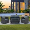 Patio Furniture, Outdoor Furniture, Seasonal PE Wicker Furniture, Four Set Wicker Furniture With Black Tempered Glass Coffee Table