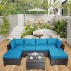 7 Pieces Outdoor Patio Sectional Sofa Couch, Silver Gray PE Wicker Furniture Conversation Sets with Washable Cushions & Glass Coffee Table for Garden