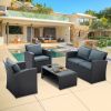 Patio Furniture, Outdoor Furniture, Seasonal PE Wicker Furniture, Four Set Wicker Furniture With Black Tempered Glass Coffee Table