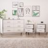 3-Pieces Sets,Dresser and Two Nightstands with Metal Handles and Mirror Decoration, Elegant